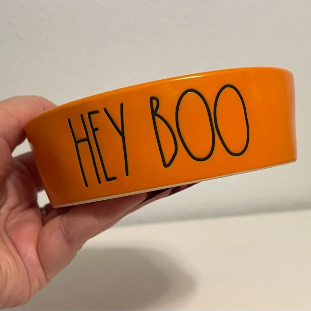 RAE DUNN HALLOWEEN SMALL PET WATER/FOOD BOWL ORANGE/BLACK HEY BOO CAT/DOG